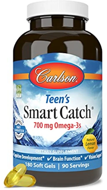 칼슨 - 틴스 스마트 캐치 오메가-3 700mg 인지 발 Carlson - Teen's Smart Catch 700 mg Omega-3s Cognitive Developme, 180정, 1개 - 쿠팡