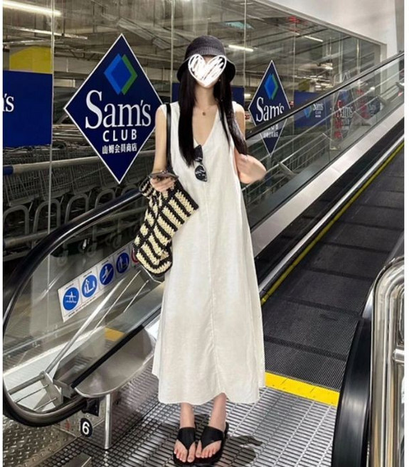 氣質洋裝 白色無袖洋裝 韓版顯瘦短洋裝, 白色長款,S