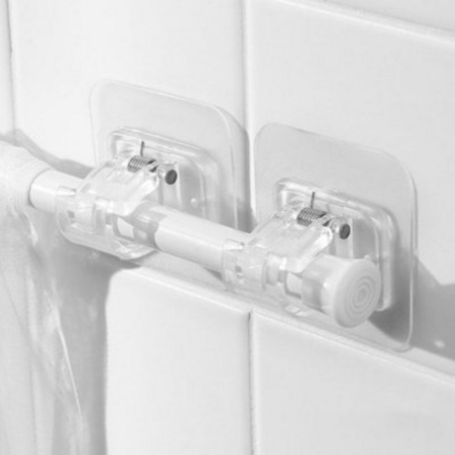 굿즈팡팡 무타공 커튼봉 홀더 압축봉 못없이 붙이는 커튼봉 홀더(2P) + 압축봉(1P) 세트, 투명