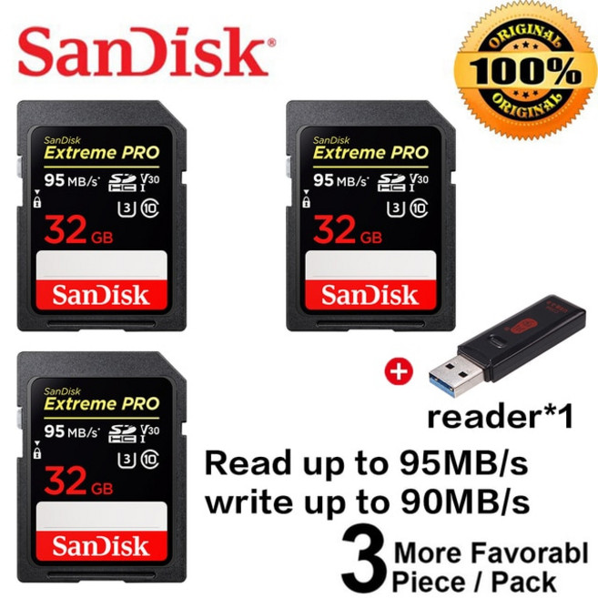 SanDisk Extreme PRO U3 V30 4K 1 테라바이트 512GB 64GB 256GB SDXC UHS-I Class10 32GB 95 메터/초 메모, 09 3pcs-32G-combo