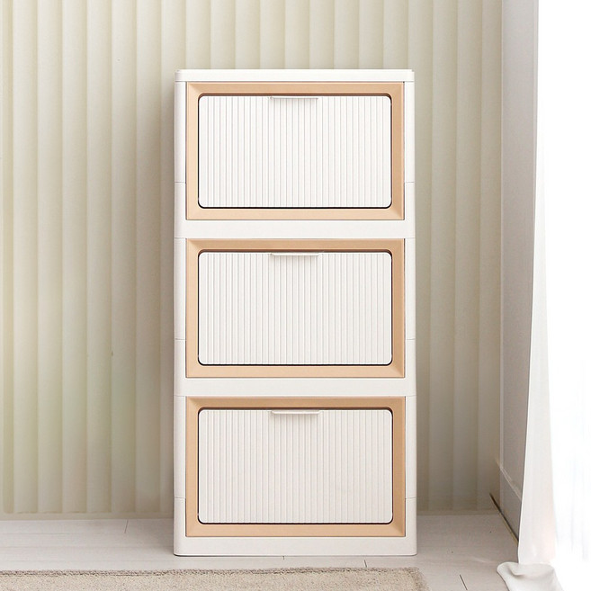 올리빙 올리 폴드 수납 서랍장, 화이트베이지, 1개