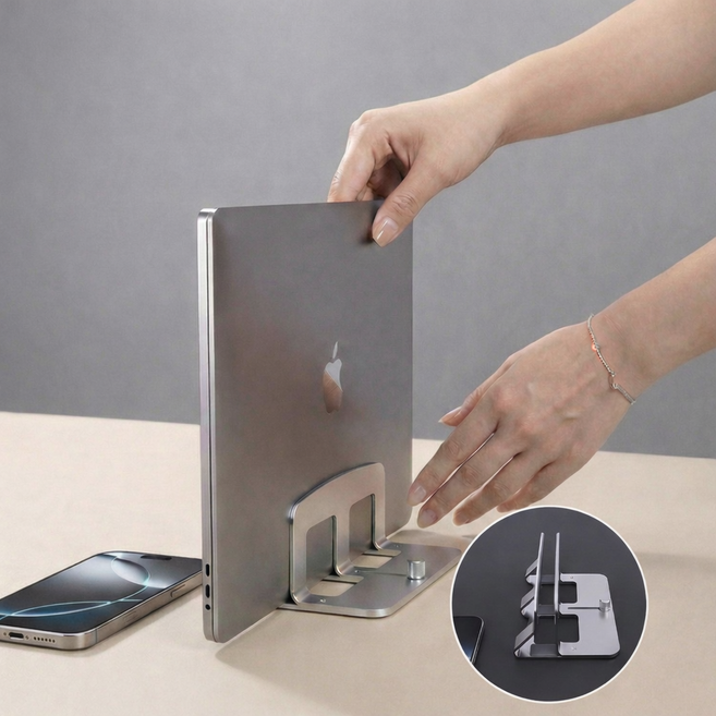 아우리온 안정적고정 공간절약 메탈감성 노트북 테블릿 수직 스탠드, 1개, 실버