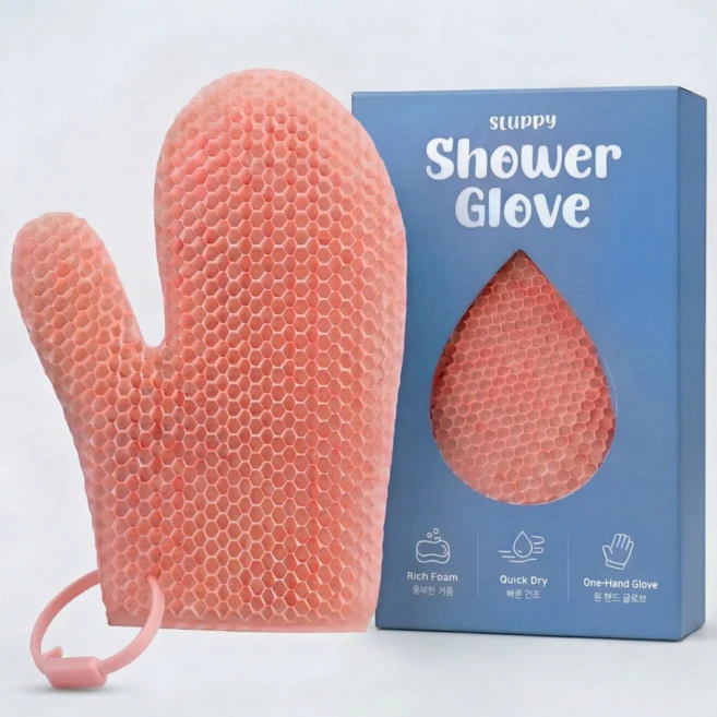 슬러피 실리콘 반영구 샤워장갑 목욕 때밀이 샤워글러브, 1개, 1개입, 핑크 - 쿠팡