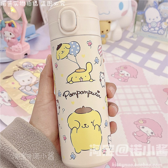 9중 텀블러 시나모롤 쿠로미 마이멜로디 폼폼푸린 텀블러 물병 보온병 420ml 항공배송 다나에+Integrated International Trade Co. Ltd 머리핀, 5번 폼폼푸린