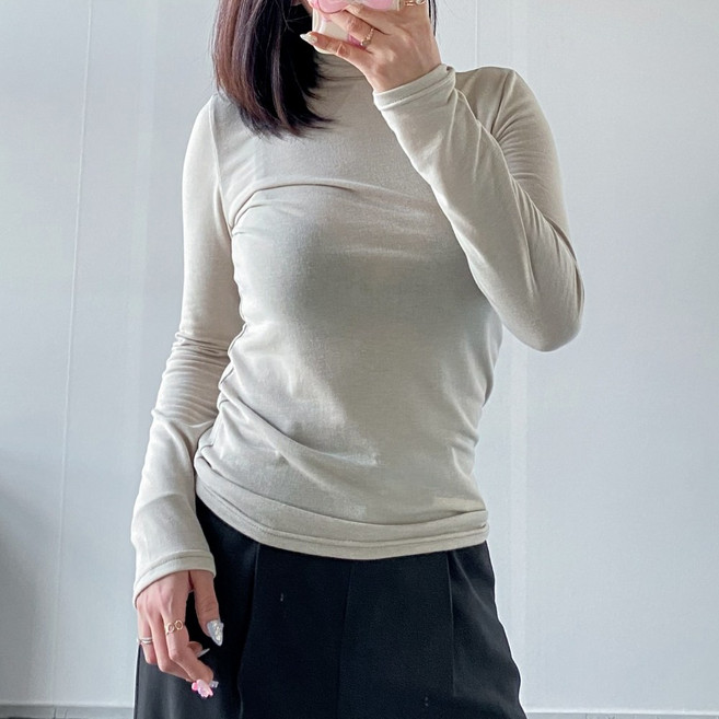 국내제작 목조임 없는 여성 기모 목티 목폴라 폴라티 터틀넥 하이넥 하프넥 겨울 이너 스판 신축성 긴팔 무지 베이직 레이어드 티셔츠