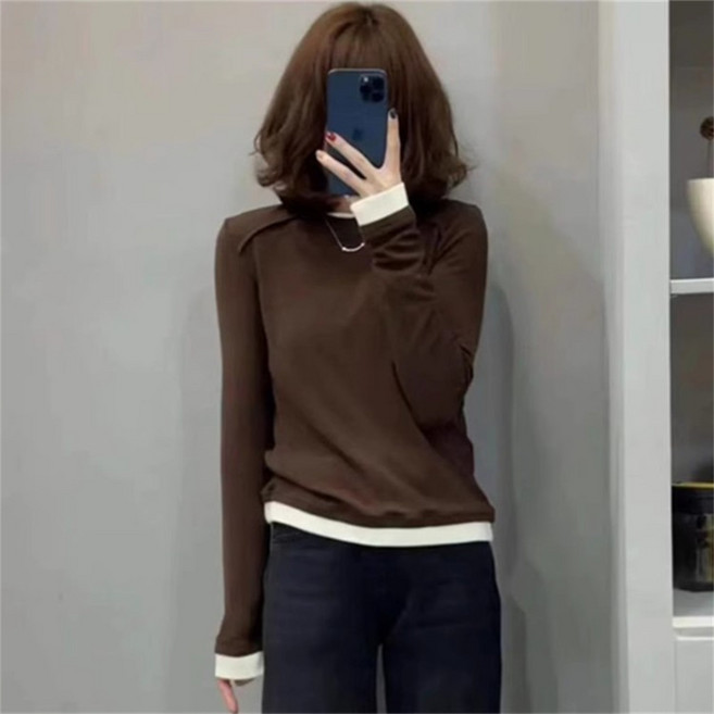 TKX 여성 긴팔 티셔츠 간절기 캐주얼 스타일 이중 배색 K83