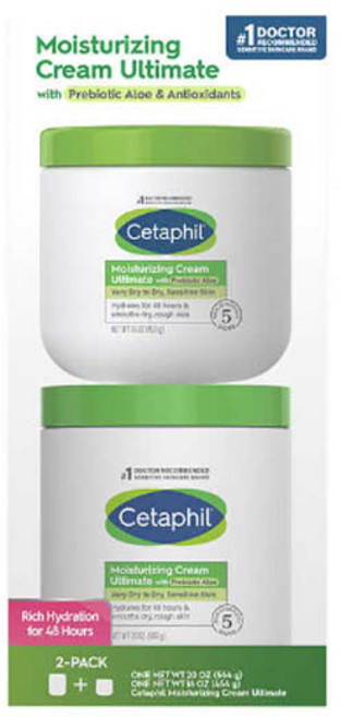 세타필 모이스처라이징 크림 2개( 566g + 454g )Cetaphil Moisturizing Cream Ultimate with Prebiotic Aloe Very Dry, 1.02kg, 1개