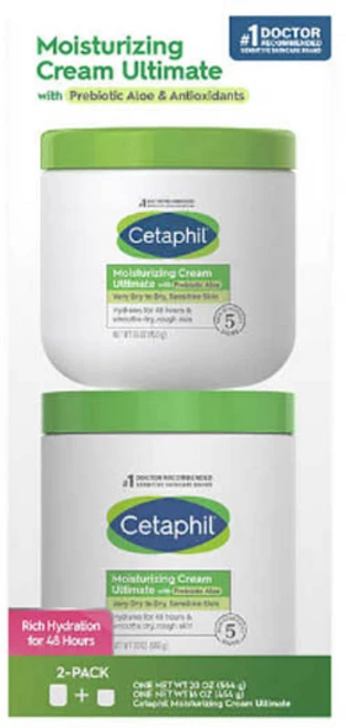 세타필 모이스처라이징 크림 2개( 566g + 454g )Cetaphil Moisturizing Cream Ultimate with Prebiotic Aloe Very Dry, 1.02kg, 1개 - 쿠팡