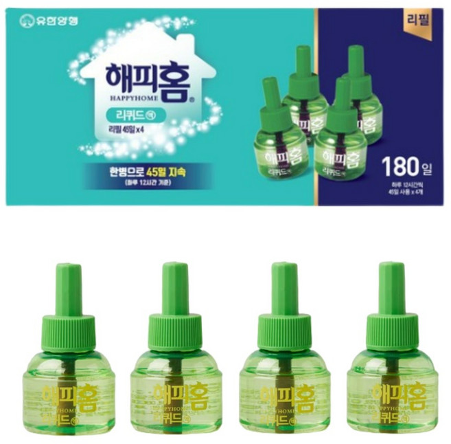 해피홈 훈증기 리퀴드액 리필180일, 4개, 180ml