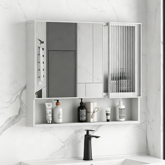 YAPOGI 스마트 방무 탄소섬유 미러 컴비네이션 욕실수납장, 1세트, 화이트 A