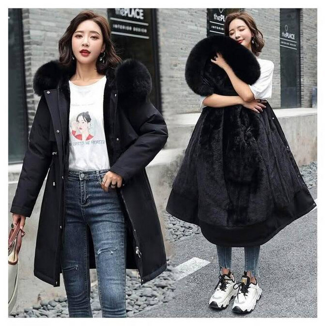 羽絨外套女款秋冬防風保暖中長版大尺碼加絨連帽鋪棉麵包外套