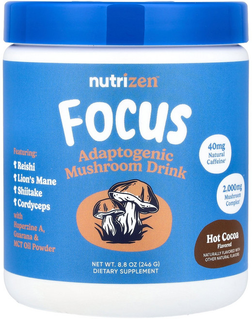 뉴트리코스트 뉴트리젠 포커스 어답토제닉 버섯 드링크 핫 코코아 8.8온스 246g Nutricost NutriZen Focus Adaptogenic Mushroom Drink
