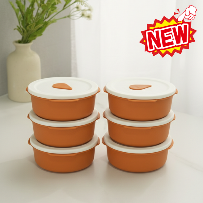 소노리떼 국산 실리콘 냉동밥보관용기 전자레인지 밥 소분 용기 밥팩 원형 400ml, 카멜옐로, 6개