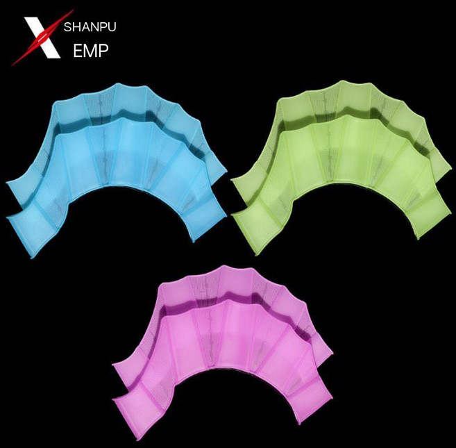 V 손 지느러미 및 발 지느러미 A-수영 손 지느러미 실리콘 패들 오리 손바닥 손가락 슬리브 프리스타일 트레이너 다이빙 장비, 한 쌍의 L 코드(파란색 + 녹색 + 보라색), 1개