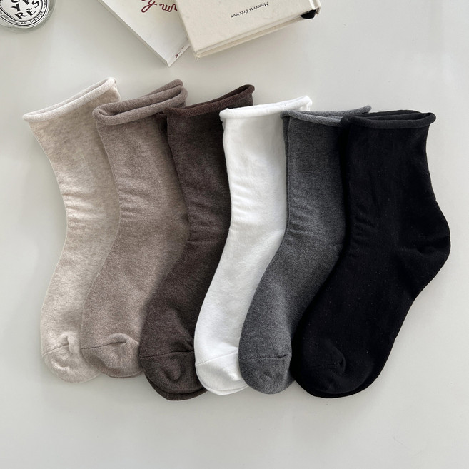 러브앤삭스 여성용 무지 돌돌이양말 조임없는 무압박 당뇨양말 5켤레 세트