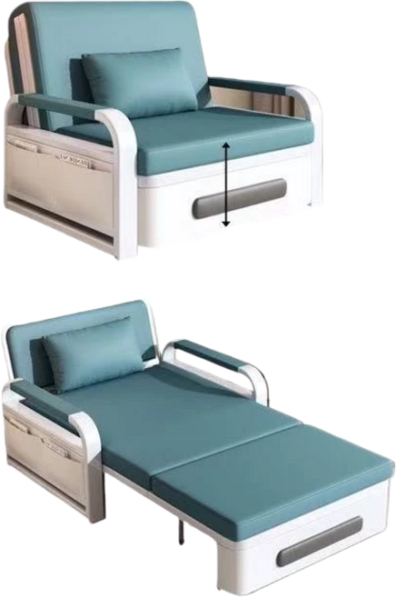 多功能摺疊沙發床 小戶型客廳適用 簡約現代風格 附贈舒適抱枕, 藍色