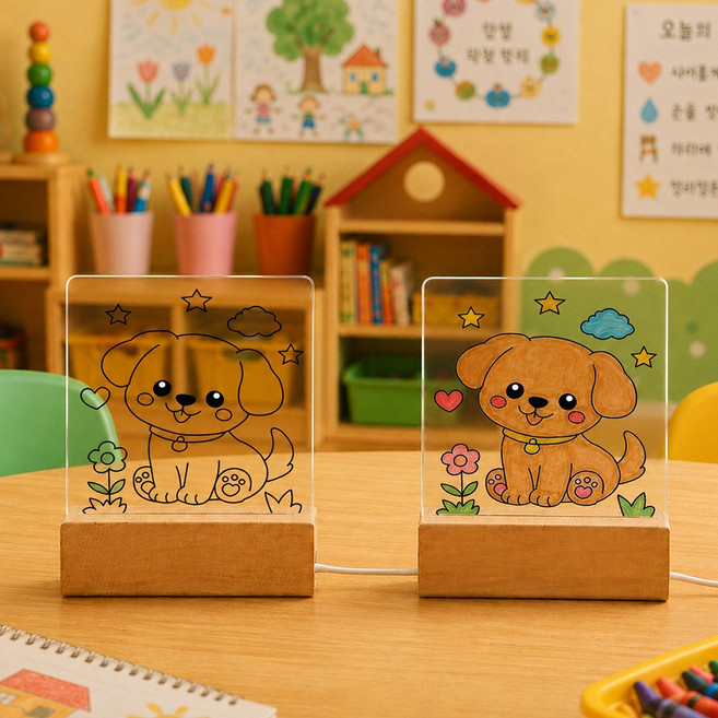 [홈퍼니] DIY 아크릴 무드등 만들기 UV인쇄 완성도안 9종 어린이집 유치원 초등학교 [2]유선USB형 15cm, [2]강아지