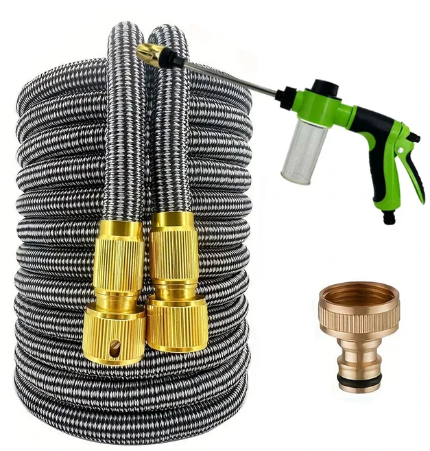 유연 확장형 정원 호스 고압 노즐 스프레이 세척기 건 세차 호스 확장형 정원용 물 호스, 02 3/4", 01 125ft, 01 라이트 그레이