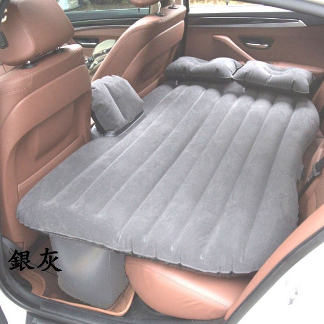 轎車充氣床墊含枕頭、T型腳墩、收納袋、點烟器打氣機, 銀灰色充氣床