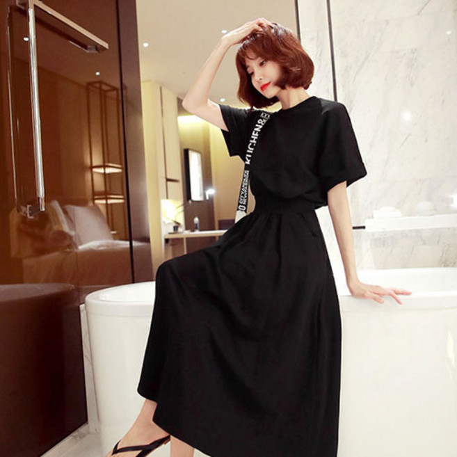 [순이야] C.여성 허리 밴딩 반팔 원피스