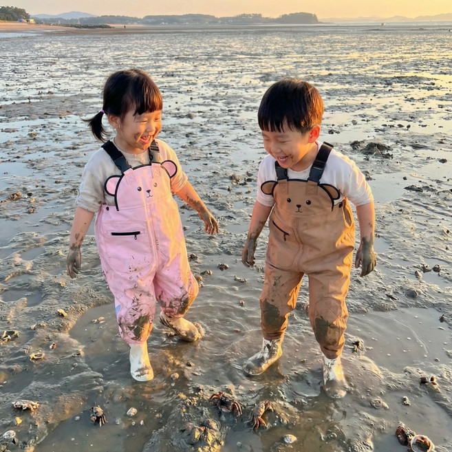 트렌빌 곰돌이 어린이 가슴장화 갯벌체험, 브라운, 190