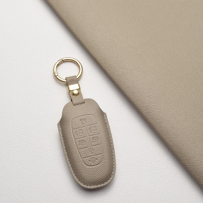 현대 천연 소가죽 스마트 키케이스 호환 (그랜저/싼타페/쏘나타/펠리세이드/넥쏘/투싼) 차량용품 + 선물포장, 현대 J7 타입(7버튼), 에토프그레이