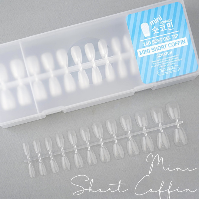 미니 숏 코핀 네일팁 240팁 투명 연장 스크래치, 1개, 미니 숏코핀 W726