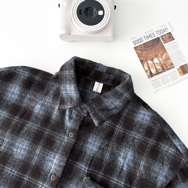 毛呢親膚保暖格紋襯衫外套 長袖襯衫