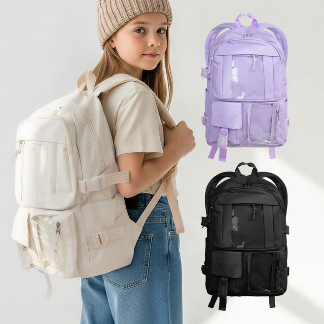 알앤엘 주니어 남여공용 빅포켓 멀티수납 베이직 백팩