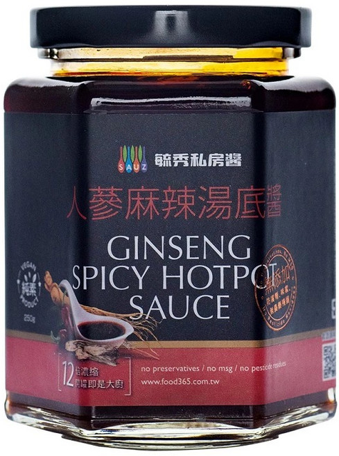 毓秀私房醬 人蔘麻辣湯底醬(超商限2罐), 1個, 250ml