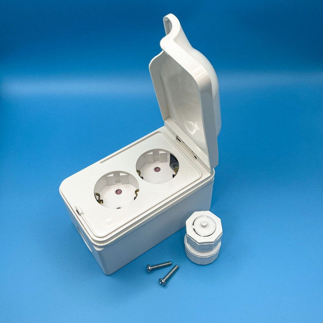 위너스 방우 세로 2구 콘센트 조립용 간편 세트(콘센트+PVC노출박스+이도피스+CD커넥터), 1개