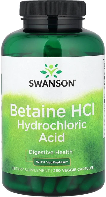 Swanson VegPeptase™ 함유 베타인 HCl 하이드로클로라이드 베지 캡슐, 스완슨 Swanson, Betaine HCl Hydro, 1개 - 쿠팡