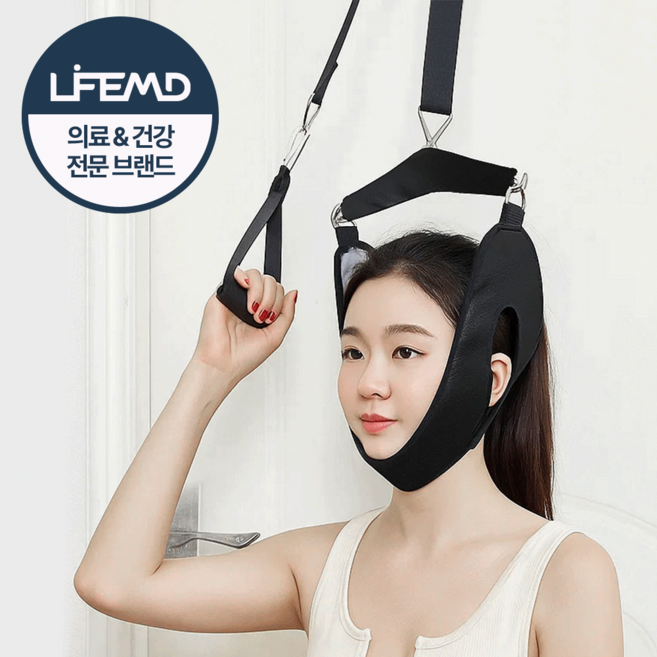 라이프엠디 가정용 목스트레칭 서포트 밴드 지지 넥가드 목보조기 바른 자세 보조 스트레쳐, LMD116B(블랙