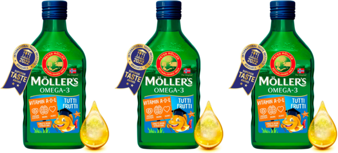 Mollers 묄러 오메가3 고순도 천연 대구 간유 250ml x 3 투티 프루티 165년 전통 임신 임산부 피부 발달