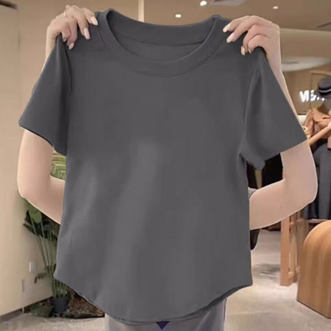 圓領弧形下擺 短袖素踢 女上衣 T恤