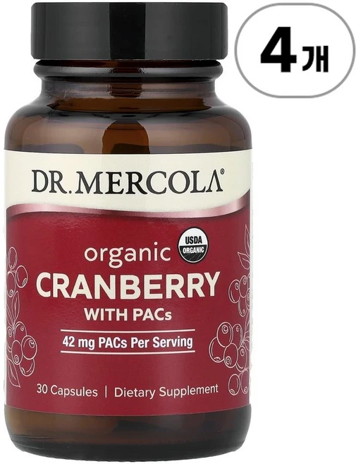 닥터 머콜라 유기농 크랜베리 위드 PACs Dr. Mercola Organic Cranberry with PACs 30정, 4개 - 쿠팡
