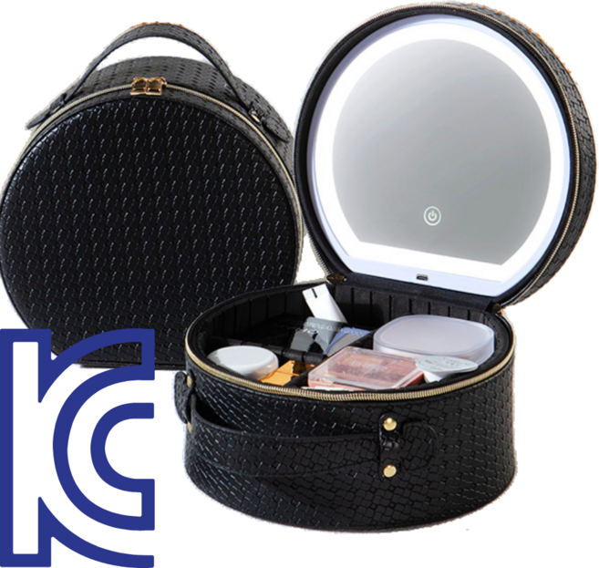 프라홈 라운드 LED 거울 메이크업 하드 케이스 방수 파우치 가방, 블랙