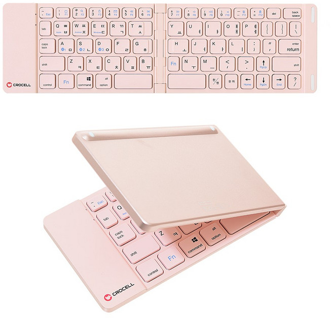크로셀 아이패드 태블릿 휴대용 초슬림 초경량 접이식 블루투스 키보드 C-Flip Pocket, 핑크