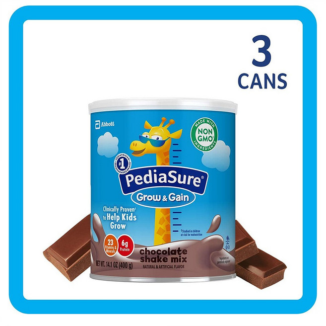 PediaSure Grow & Gain Chocolate Shake Mix Powder 페디아슈얼 그로우 앤 게인 초콜릿 쉐이크 믹스 파우더 14.1oz(400g) 3팩, 400g