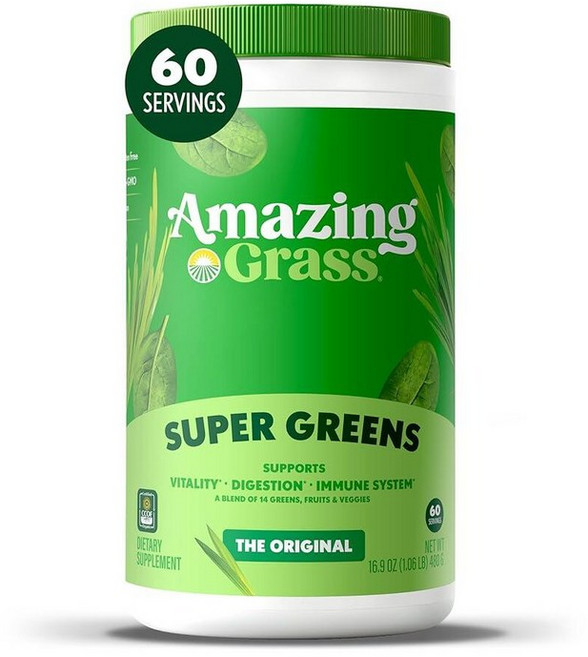 Amazing Grass 어메이징 그라스 Greens Blend Energy: 스무디 믹스 슈퍼 그린 파우더 식물 기반 카페인 말차 녹차 비트 뿌리 레몬 라임 30회 포장은 다, 초콜릿, 1개