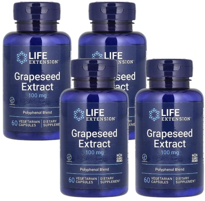 라이프 익스텐션 포도씨 추출물 100mg 식물성 캡슐 60정 4병 - 쿠팡