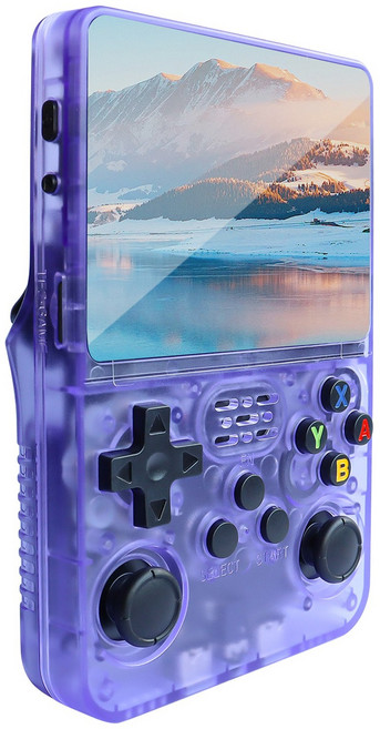 MMQ R36S 레트로 핸드헬드 게임기 64GB 한국어 버전 오픈 소스 게임 콘솔 3.5 인치 IPS 화면 지원 PSP PS1 GBA, 단일상품(퍼플)