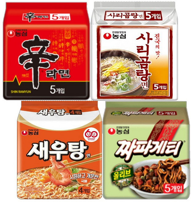 농심 봉지라면 멀티팩 4종세트 신라면 새우탕면 사리곰탕 짜파게티