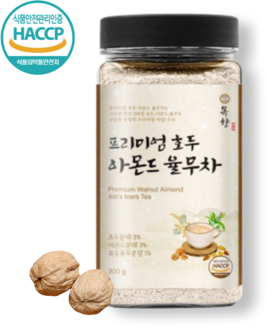 프리미엄 호두 아몬드 율무차 율무 호두율무차 영양차 율무가루 국산 볶은율무 목향 율무차, 1개, 1개입, 300g