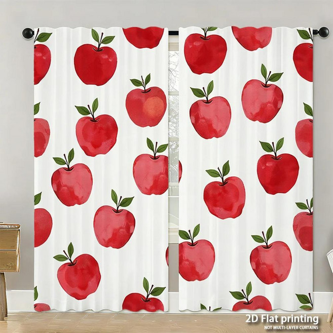 피스 레드 커튼 거실 침실 거실용 녹색 잎사귀 기계 세탁 폴리에스테르, 1개, 1. wyl-1027032-cl / A. 53x1...