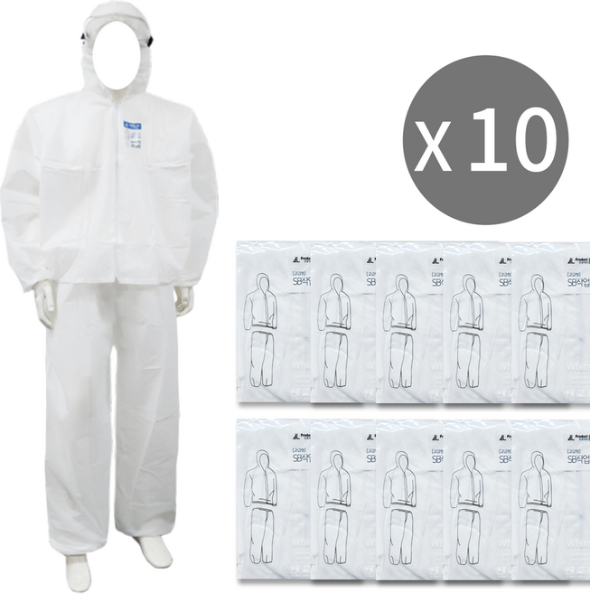 (10벌) 일회용작업복 투피스작업복_흰색/화이트 위생 부직포 방진복 분진복 방역복 보호복 분리형, 화이트, 10개