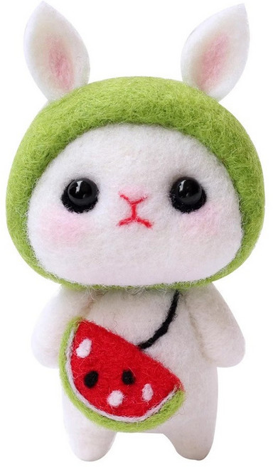 투데이리빙 DIY 양모 펠트 세트 귀여운 토끼 강아지 미니 인형 만들기 초보자 힐링 취미 공예 감성 캐릭터 미니어처 소품, 수박토끼, 1세트