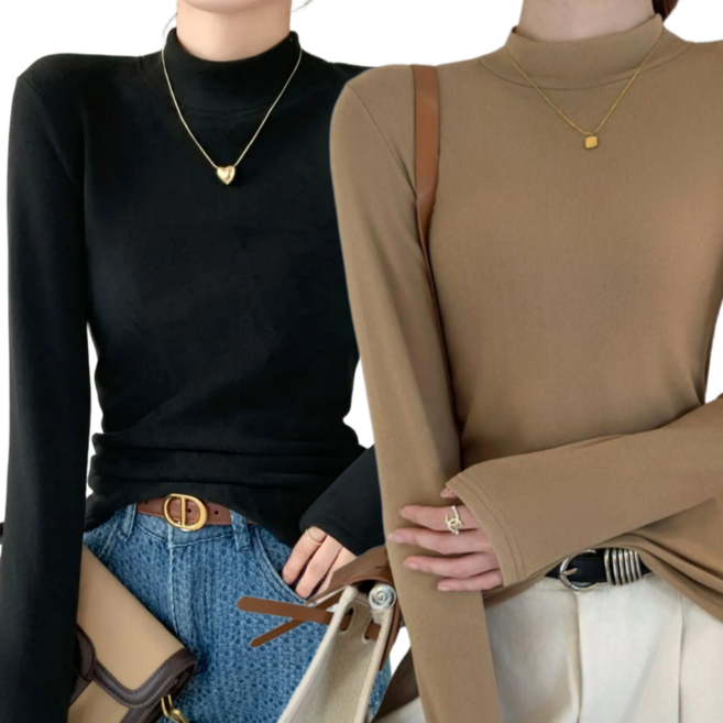 쁘띠엘라 여성 반목티 목폴라 긴팔 티셔츠 1+1