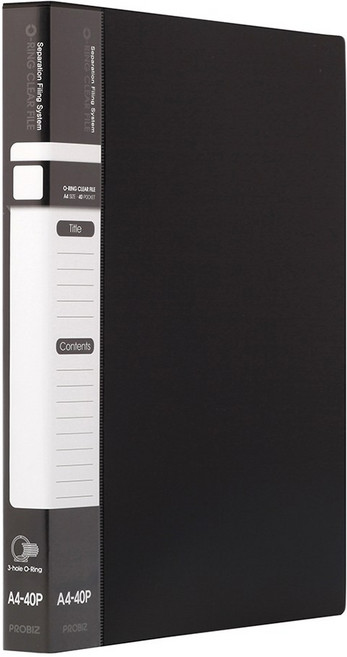 프로비즈 3공 O링 클리어파일 바인더화일 40매, 1개, 블랙