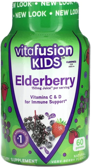 VitaFusion Kids Elderberry Gummies For Ages 4+ Natural Very Berry 60 Gummies, 1개 - 쿠팡